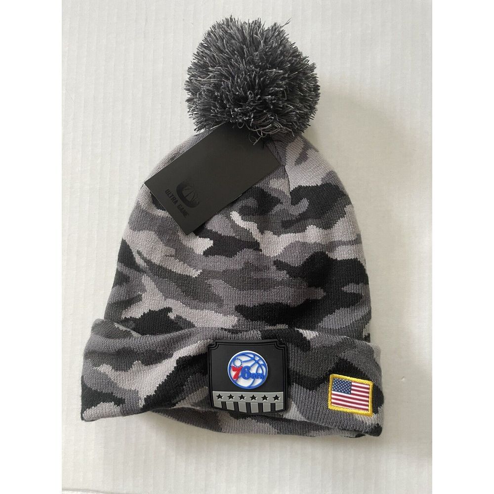 Philadelphia 76ers White Camouflage Beanie Pom Winter  Hat NBA NWT‎ Camo